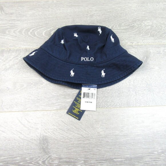 Polo Ralph Lauren Embroidered Pony Bucket Hat Adult Size S/M Navy Blue White NEW - Picture 10 of 12